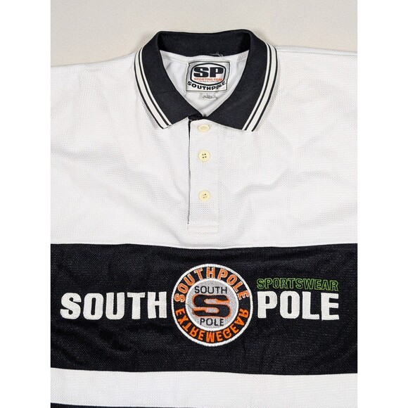 VTG 90s Y2K Southpole Mesh Jersey Polo Shirt Sz L Embroidered Logo & Spellout - Picture 1 of 8